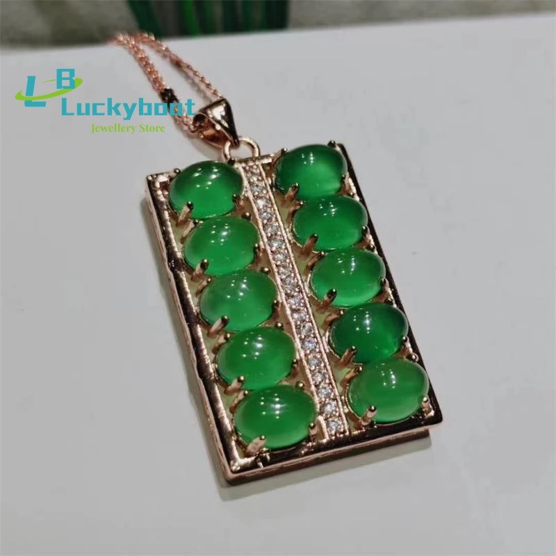 

Wholesale Natural Ice Chalcedony Abacus Pendant Gold-plated Inlaid Emperor Green Chalcedony Pendant Necklace Women Fashion Sweat