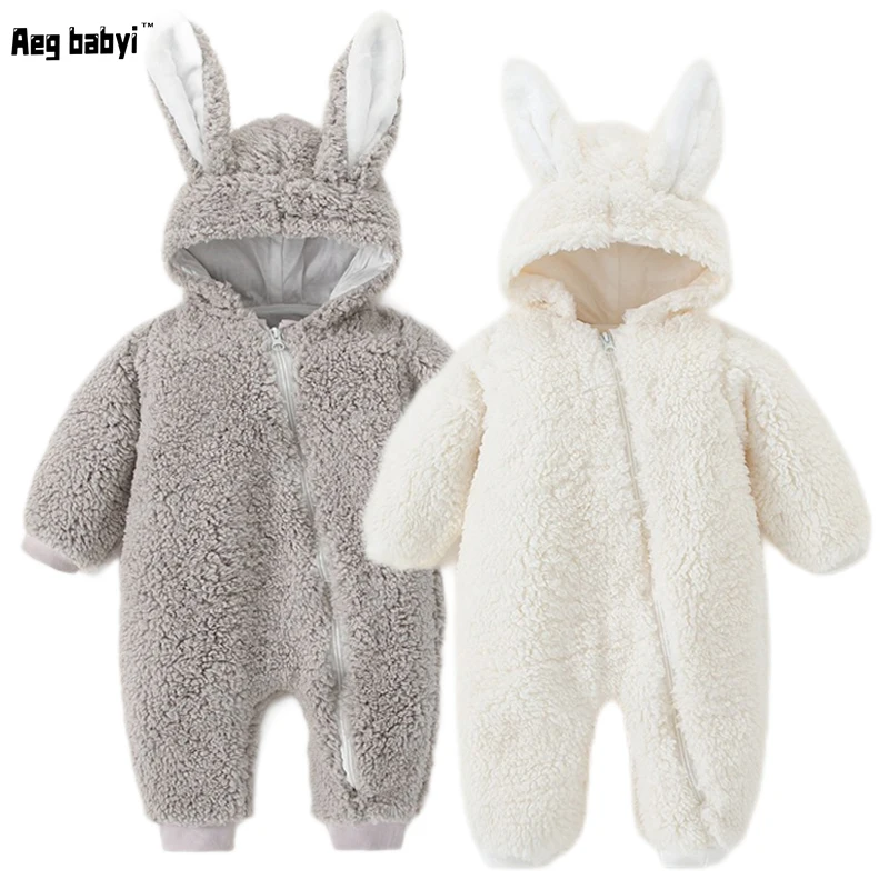 

Baby Boy Clothes Winter Autumn Hooded Warm Fleece Baby Rompers Cute Ear Overall Toddler Girl Jumpsuit Infants Crawling Clothing