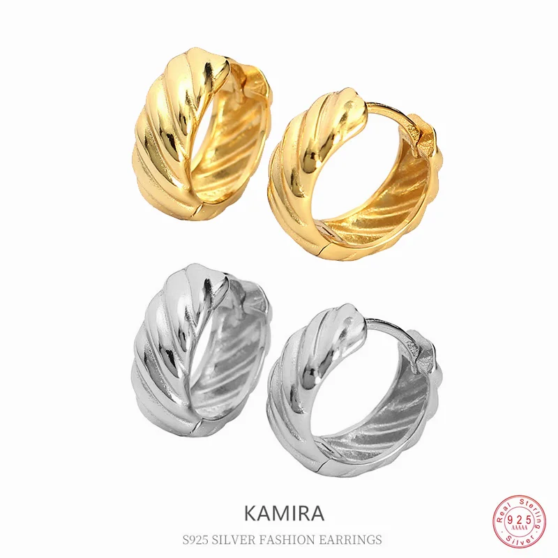 

KAMIRA Real 925 Sterling Silver Vintage Twist Hoop Earrings for Women Luxury Simple Charm Jewellery Party Banquet 2023 Trending