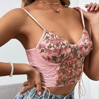 tops tops for women woman camis sexy strap v neck velvet crop top vintage floral print bandage female short tank