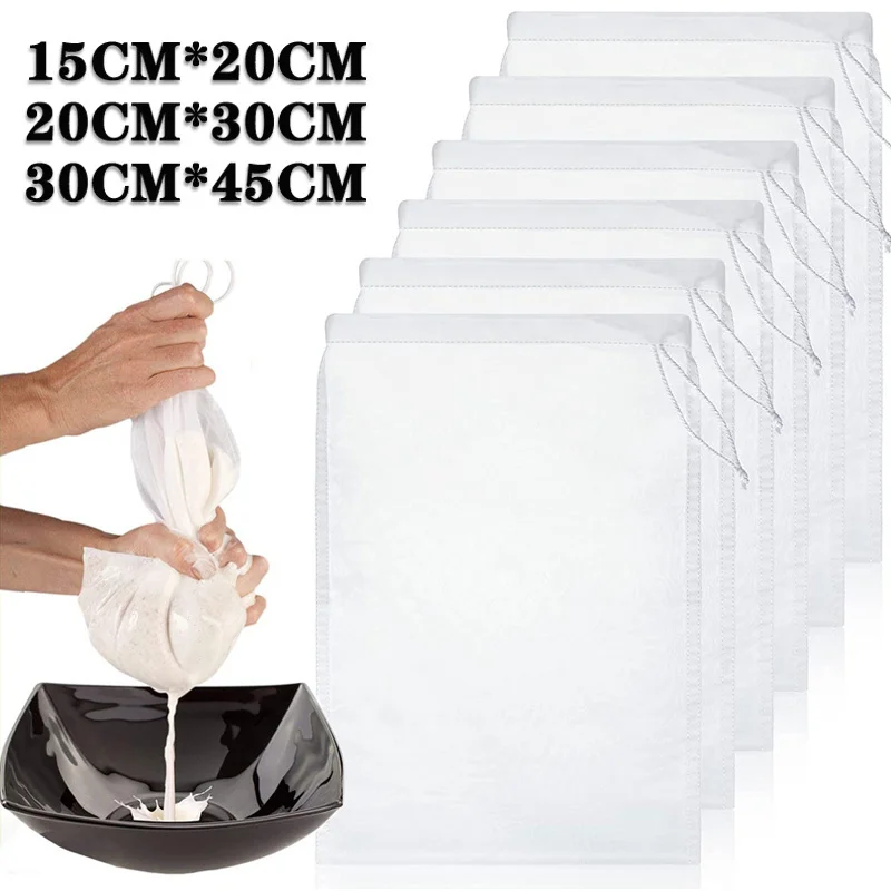 

Food Grade Nylon Filter Bag Net Nut Milk Bag Reusable Almond Milk Bag Strainer Fine Mesh Nylon Cheesecloth Brew Coffee Filter