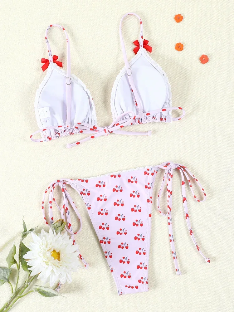 Купальник-бикини женский с принтом пикантный треугольный купальник бантом микро