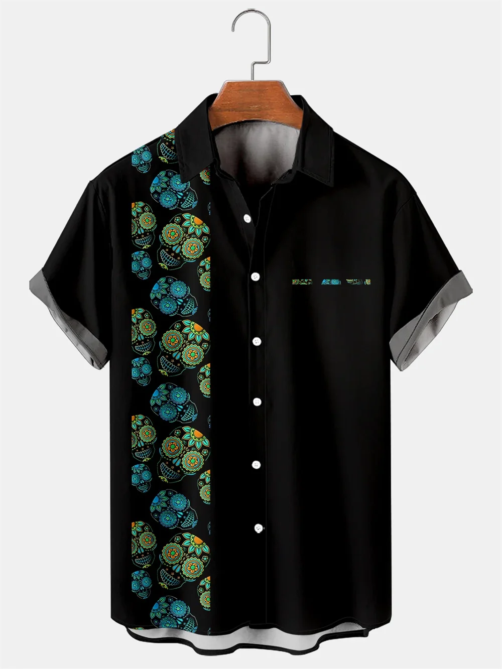 Hot 2022 New Creative 3D Digital Colorblock Pattern Lapel Holiday Casual Short Sleeve Shirt S-5xl