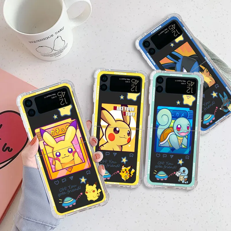Прозрачный чехол для Samsung Galaxy Z Flip 4 Z Flip 3 5G, ударопрочный чехол для Samsung ZFlip4, чехол, чехлы, Покемон, аниме Evoli, Сквиртл