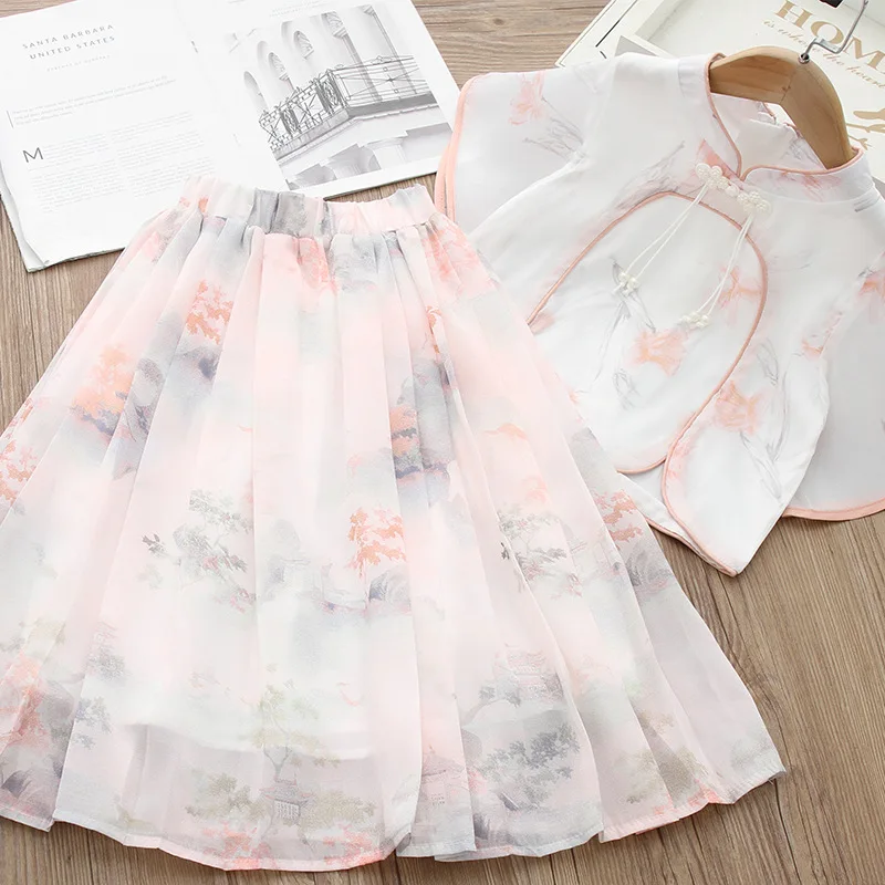 Традиционный костюм ханьфу в древнем китайском стиле для девочек комплект из 2