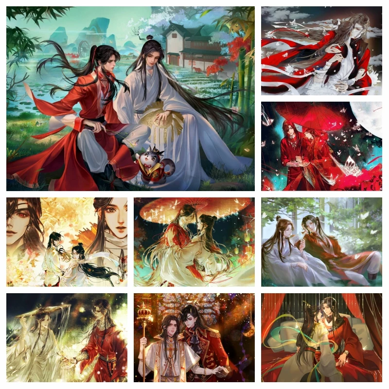 

Heaven Official's Blessing AB Diamond Painting Kits Anime Tian Guan Ci Fu Mosaic Art Crimson Rain Sought Flower Scenery Decor