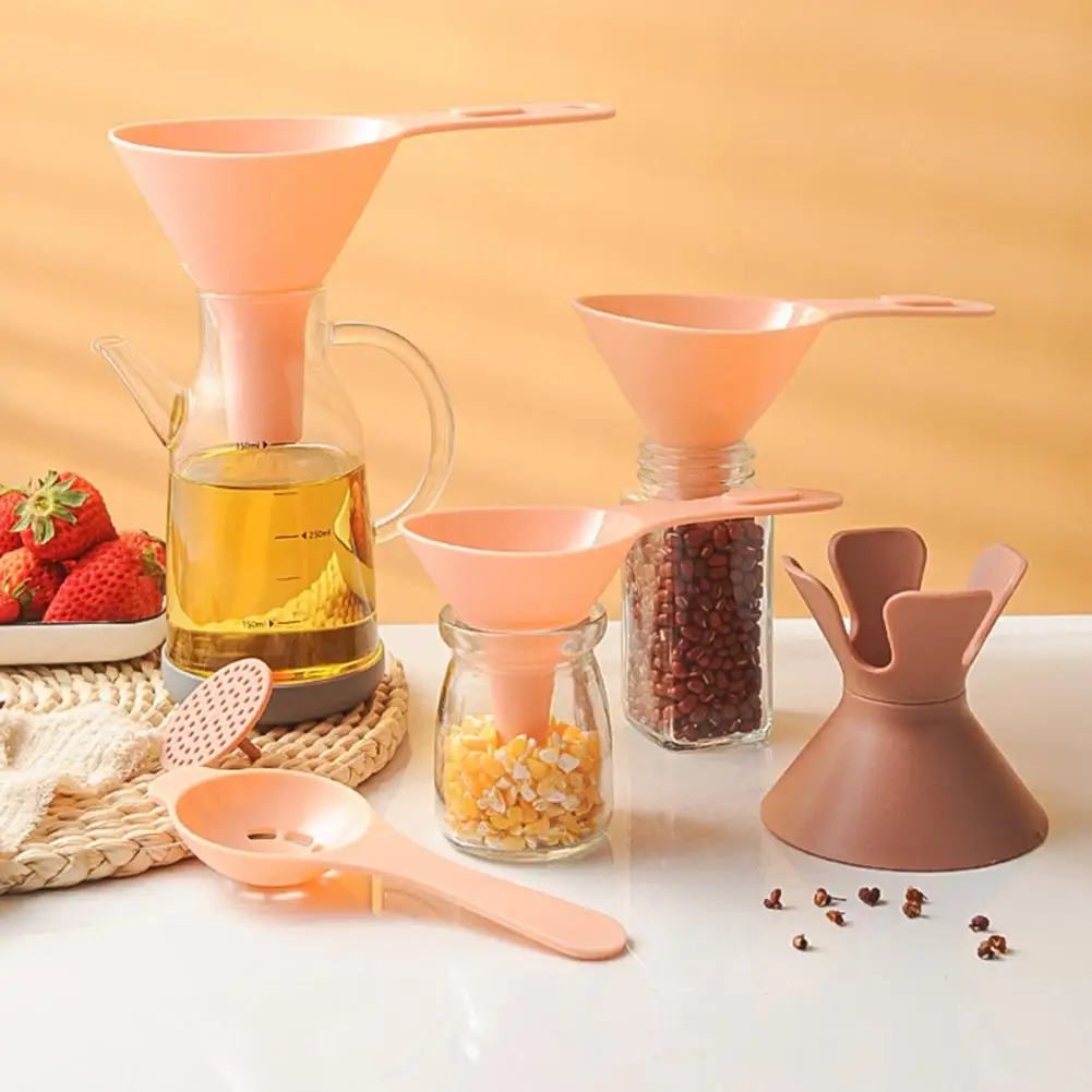 

1 Set 6-in-1 Oil Funnel Multifunctional Assorted Size Detachable Filter Reusable Solid Food Liquid Wine Kitchen Funnel for Home