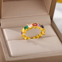 colorful heart zircon rings for women open adjustable stainless steel gold color finger ring wedding aesthetic jewelry anillos