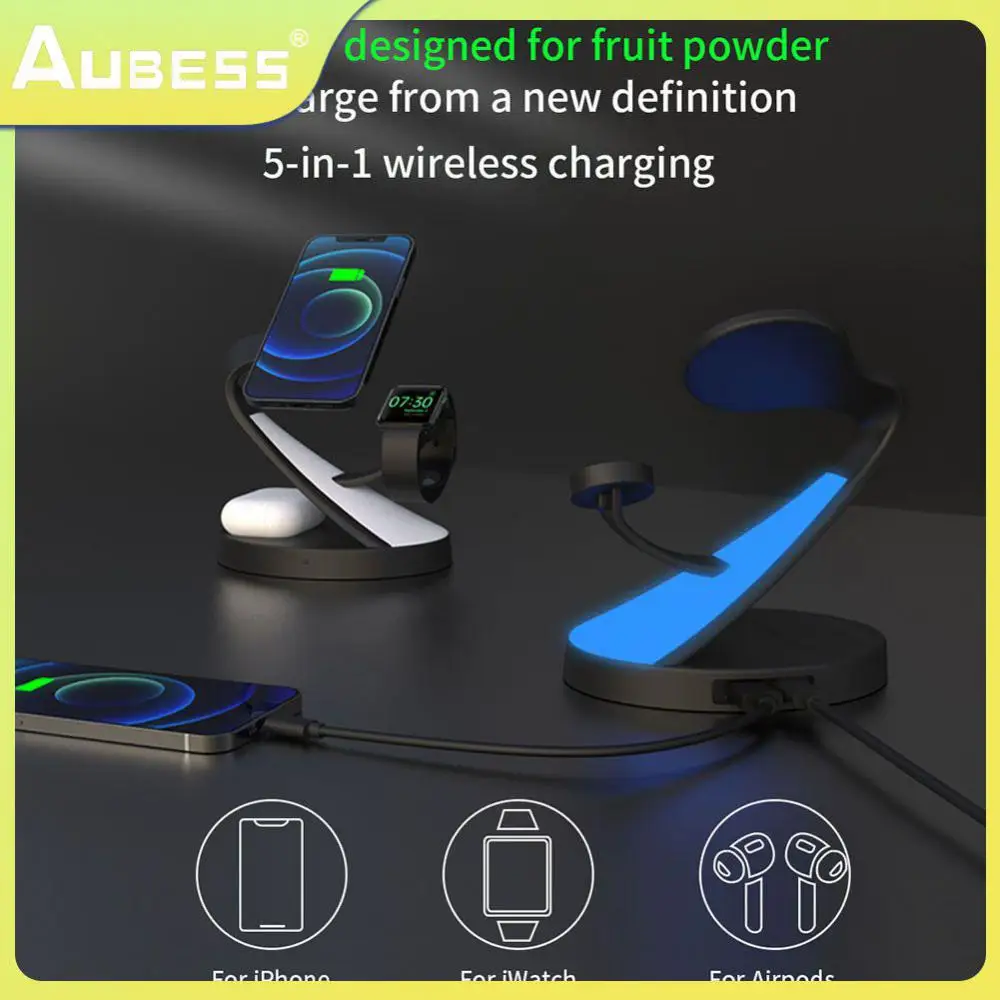 

5 In 1 Quick Charging Dock Portable Mobile Phone Wireless Charging Charger Multifunctional Tempered Glass Black 3w Fast Charging