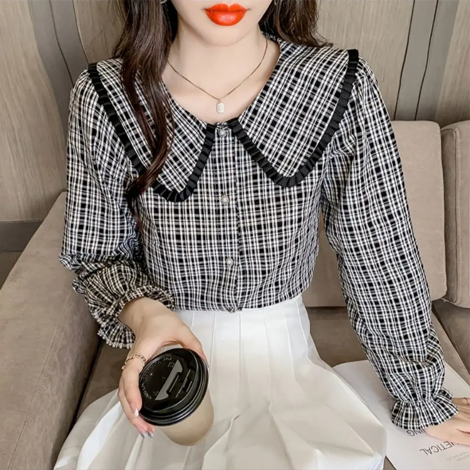 

Новинка 2022, Лидер продаж, модные женские осенние стильные Соблазнительные блузки, женские повседневные рубашки с круглым воротником в стил...