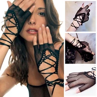 sexy mesh gloves for women men wrist band lace fingerless gloves fashion hollow out elastic mitten cool goth rock gloves 1 pairs