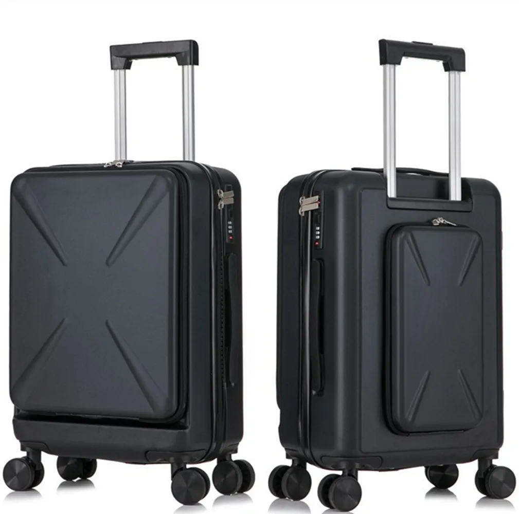 

Suitcases Fashion Front Back Open Rolling Luggage Laptop Bag Sipnner 4 Wheels ABS+PC Women Travel Men Cabin Carry-on Trolley Box