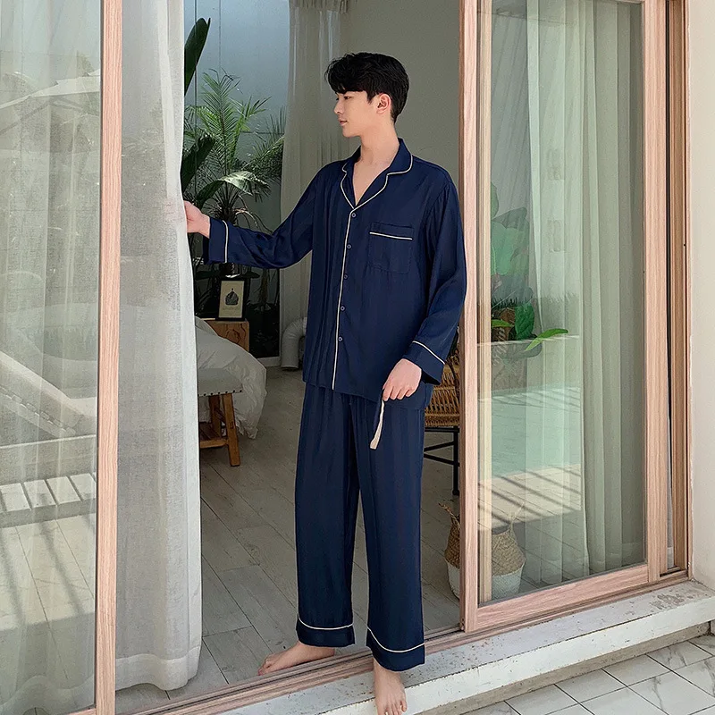 Brand Quality Striped Satin Pajamas for Men with Drawstring Mens Satin Pajamas Set Silky Pajamas Sleepwear Loungewear