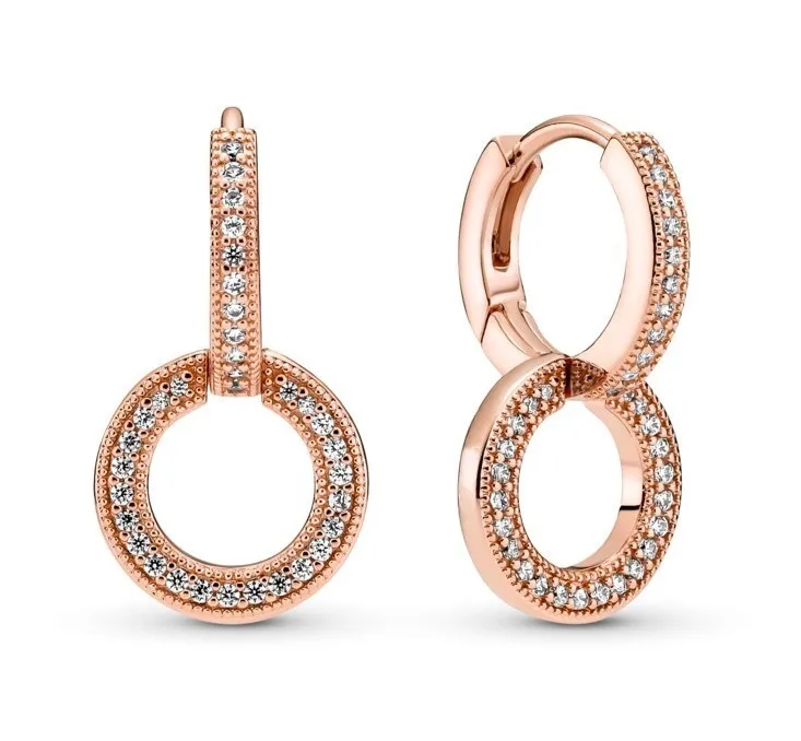 

Authentic 925 Sterling Silver Moments Rose Double With Crystal Hoop Earrings For Women Wedding Gift Fashion Jewelry