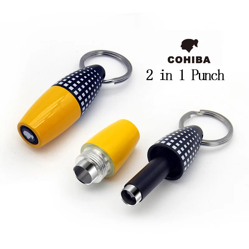 

COHIBA 55th Anniversary Cigar Punch Cigar Cutter Stainless Steel Pocket Cuban Cigar Draw Enhancer Tool Accessories Keychain Ring
