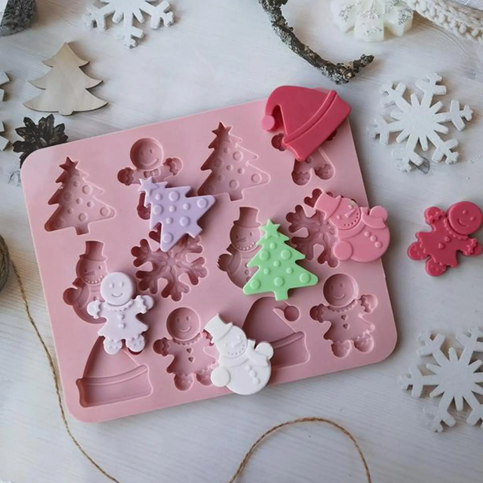 

12 Cavities Christmas Snowman Silicone Mold Chocolate Baking Soap Cake Kitchen Holiday Tools Mould Mold Decoration Manual E5h7