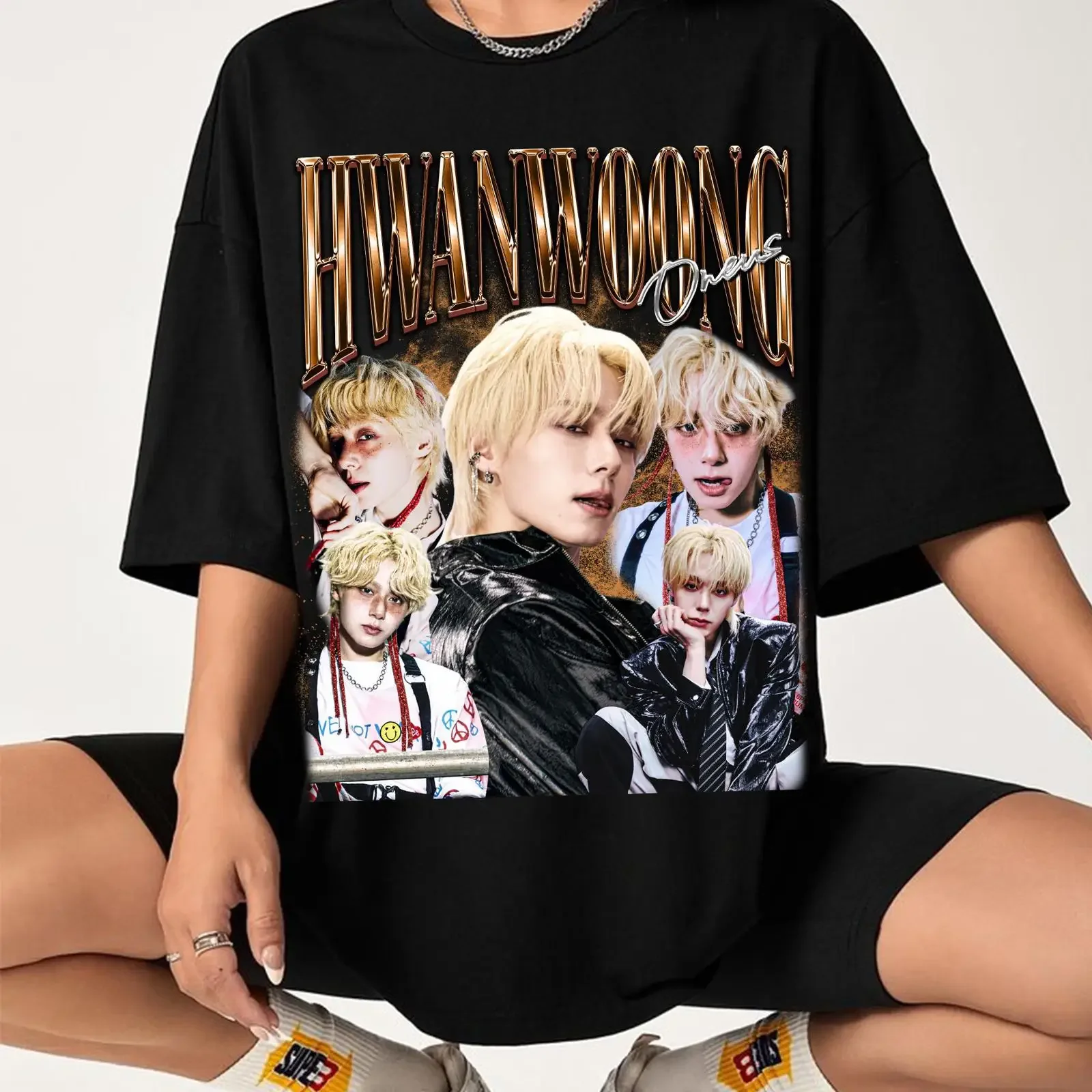Фото Ретро-футболка Hwanwoong Oneus 2025 World Tour Dear M Album Kpop Fan Merch, винтажная, с эффектом потертости, слегка дышащая №1