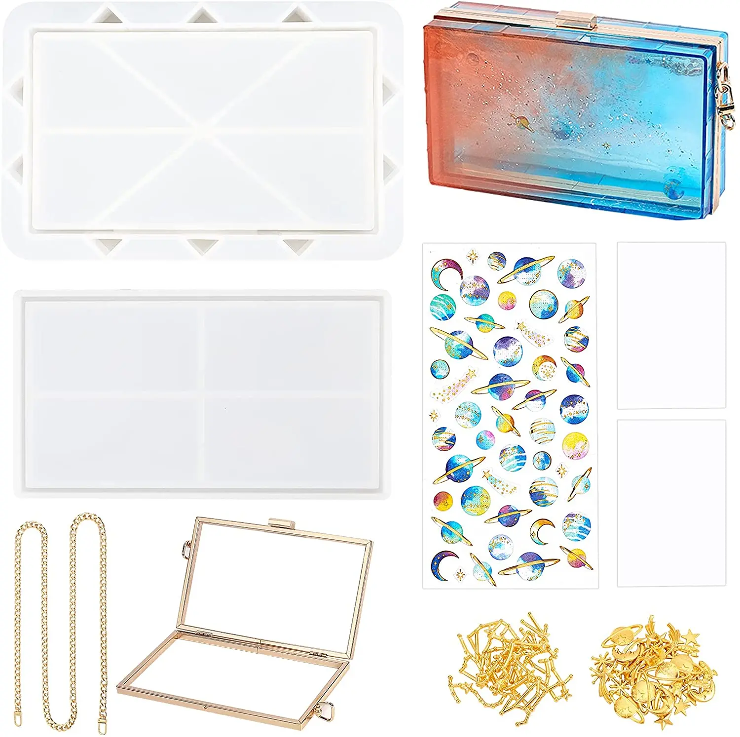 

61 PCS Clutch Bag Resin Molds Rectangle Bag Making Silicone Mold Set Handbag Epoxy Casting Mold for DIY Bags
