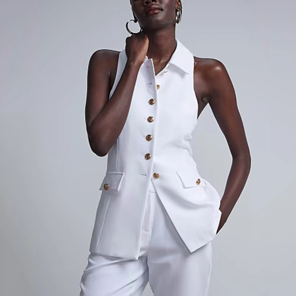 White Women's Business Suit Three -Piece Jacket Vest Pants Suit Solid Color Slim Fit Party Office Business Wear Suit