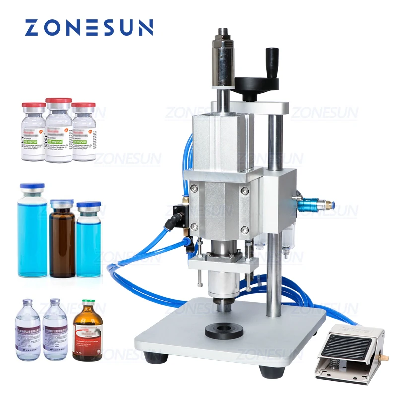 ZONESUN Pneumatic Semi-automatic Oral Medicine Penicillin Glass Bottle Vial Capping Machine