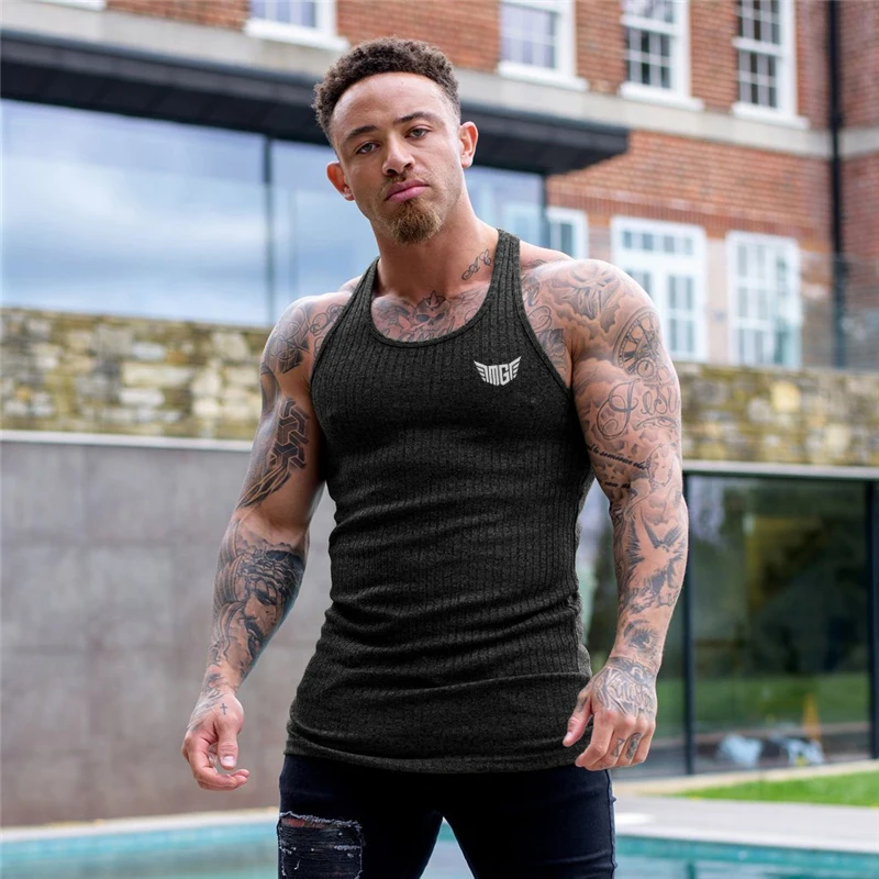 

Gym Clothing Knitted Bodybuilding Stringer Tank Top Men Y Back Singlets Fitness T Shirt Muscle Sleeveless Vest Workout Tanktop