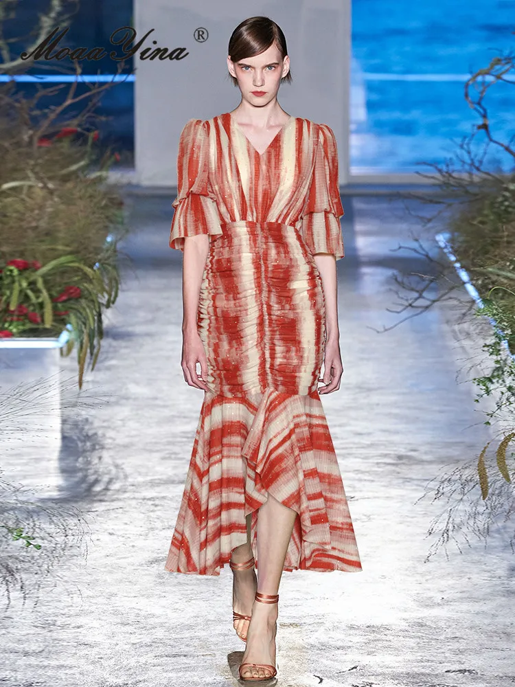 Женское винтажное платье с блестками MoaaYina летнее дизайнерское высокого качества