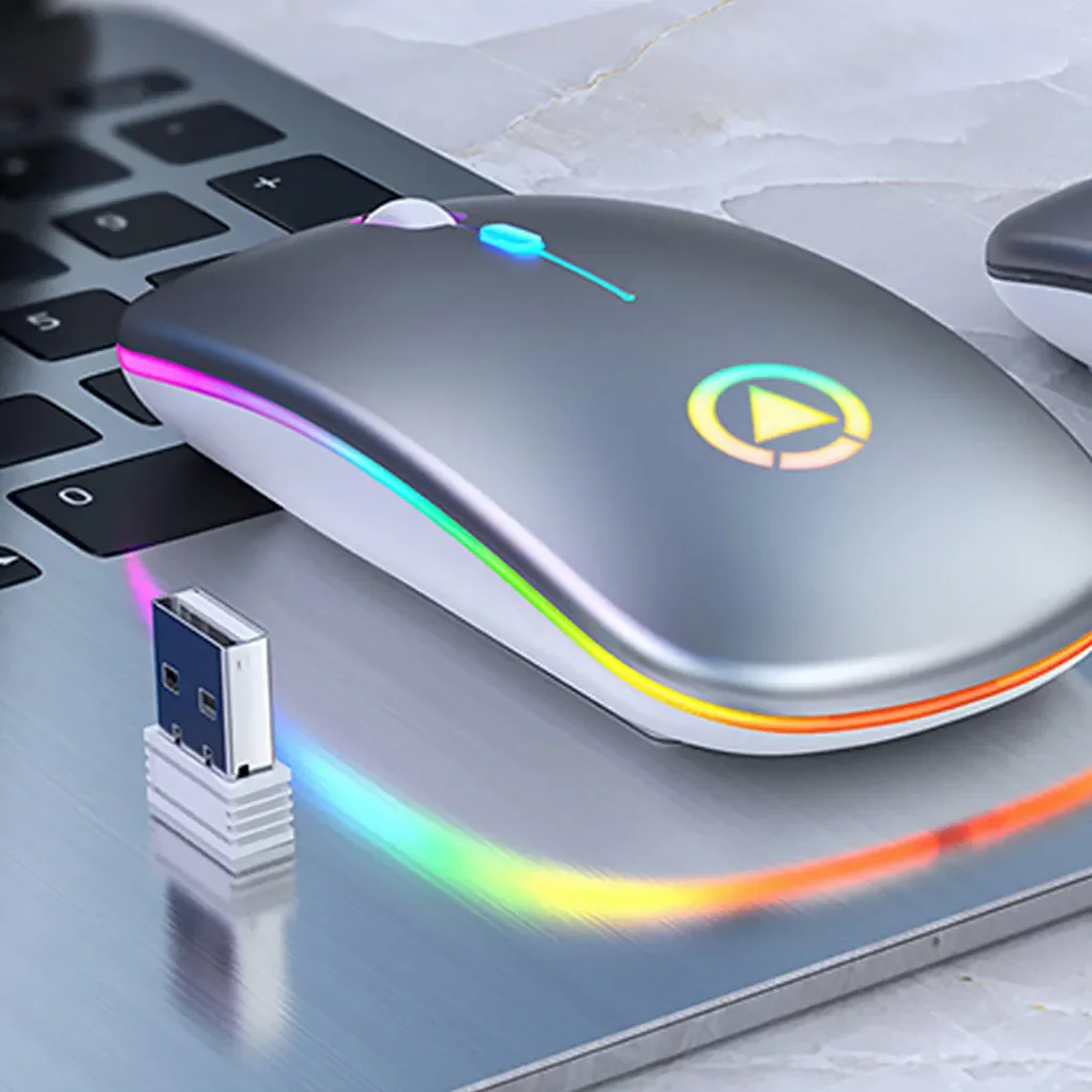 

2022 trend LED Colorful Lights Rechargeable Mouse Mini Wireless Mute USB Optical Ergonomic Gaming Mouse Notebook Computer Mouse
