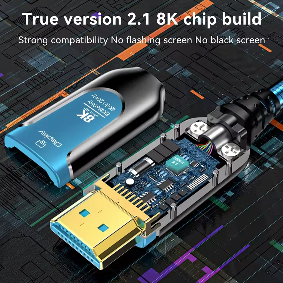 Фото Бронированный оптоволоконный кабель HDMI 2.1 8K 5/10/20/30/50 м, 8K@60 Гц, 4K@120 Гц, 48 Гбит/с, HDR, eARC для телевизора/проектора/PS5/Apple TV, домашнего кинотеатра №3