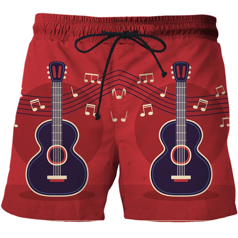 

2023 New Hot Guitar Music Graphic 3D Printed Mens Shorts Summer Fashion Street Cool Boy Shorts Hip Hop Rock Style Men Shorts