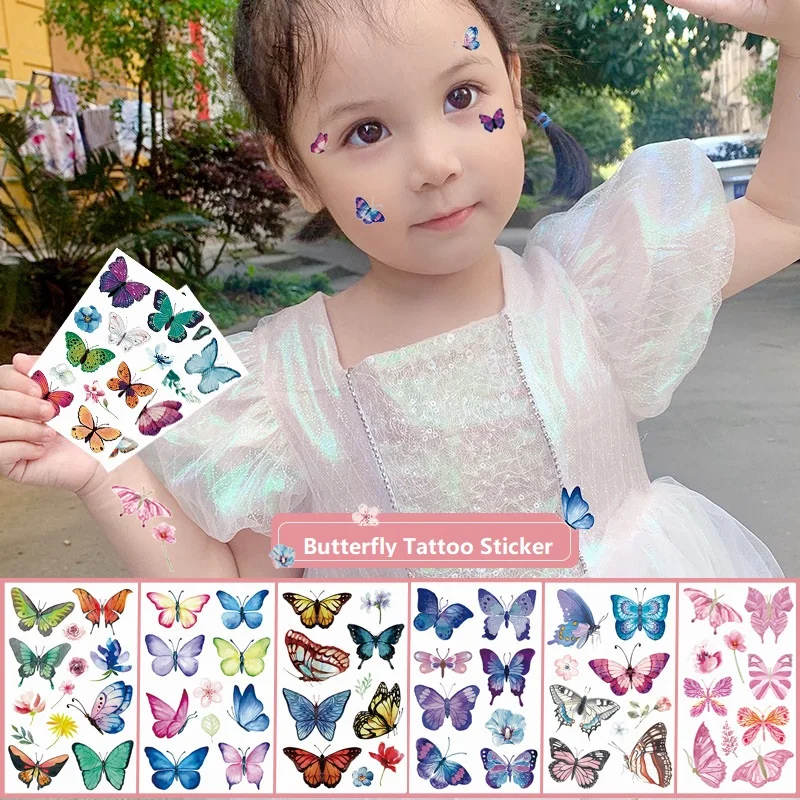 

New Butterfly Tattoo Children's Temporary Tattoos Body Art Arm Fake Tatoo for Kids Flash Glitter Waterproof Tattoo Stickers Girl