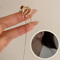 imitation pearl long tassel earrings without pierced ear cuff ear clip for women jewelry