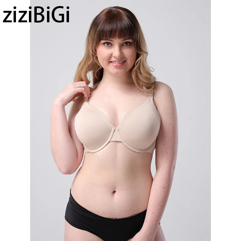 

ZiziBiGi Plus Size Women Bra Push Up Cotton Cushion Padded Pregnant Nursing Underwire Big Boobs Plump Large Size Lingerie Beige