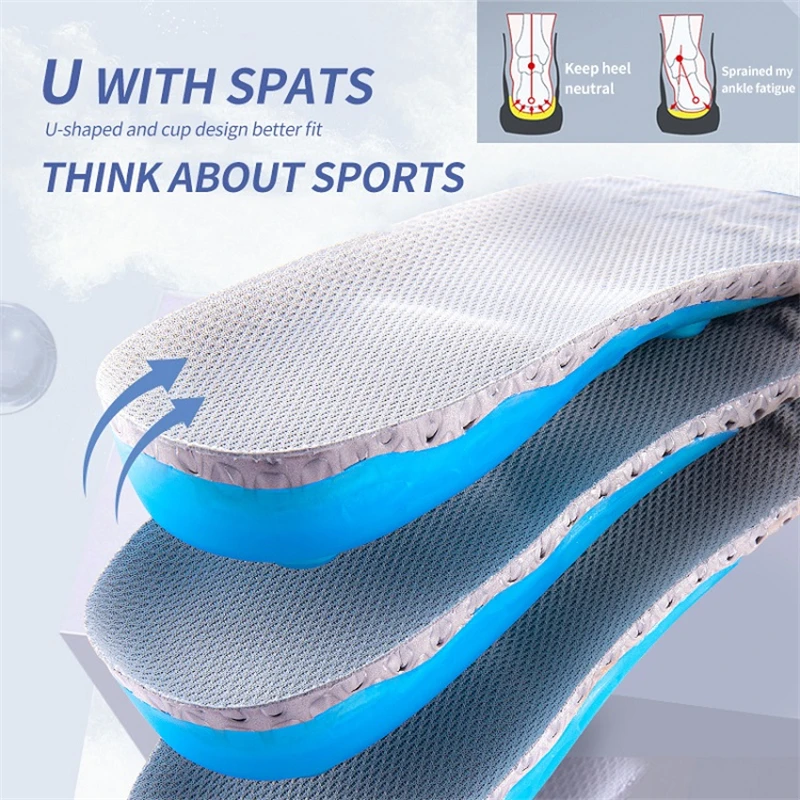 Sport Spring Silicone Gel Insoles for Women Men Orthotic Sole Pad For Shoes Deodorant Breathable Cushion Running Pad For Feet