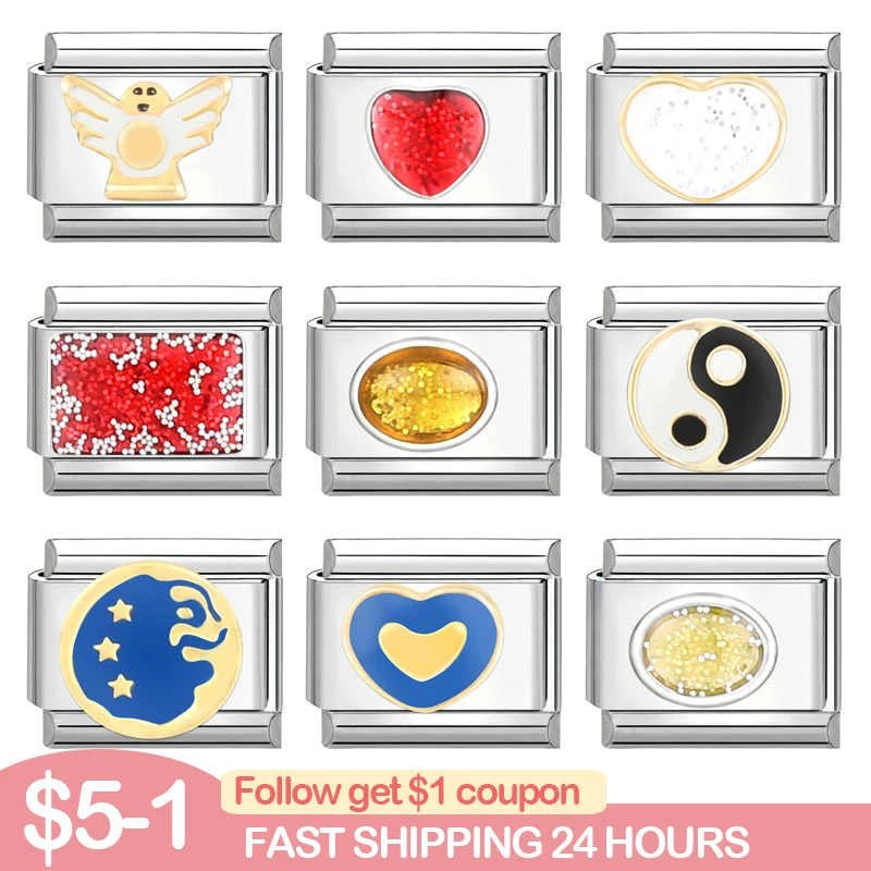 

Personality Module Bracelet Romantic Star Love Angel Charm Italian Link Fit 9mm Stainless Steel Bracelet DIY Jewelry