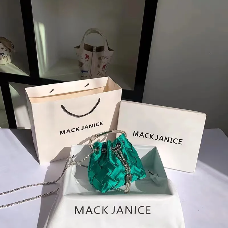 

Luxury Designer Satin Handbag Women Glitter Tassel Metal Ring Evening Bag Wedding Party Clutch Purse Shoulder Crossbody Bag