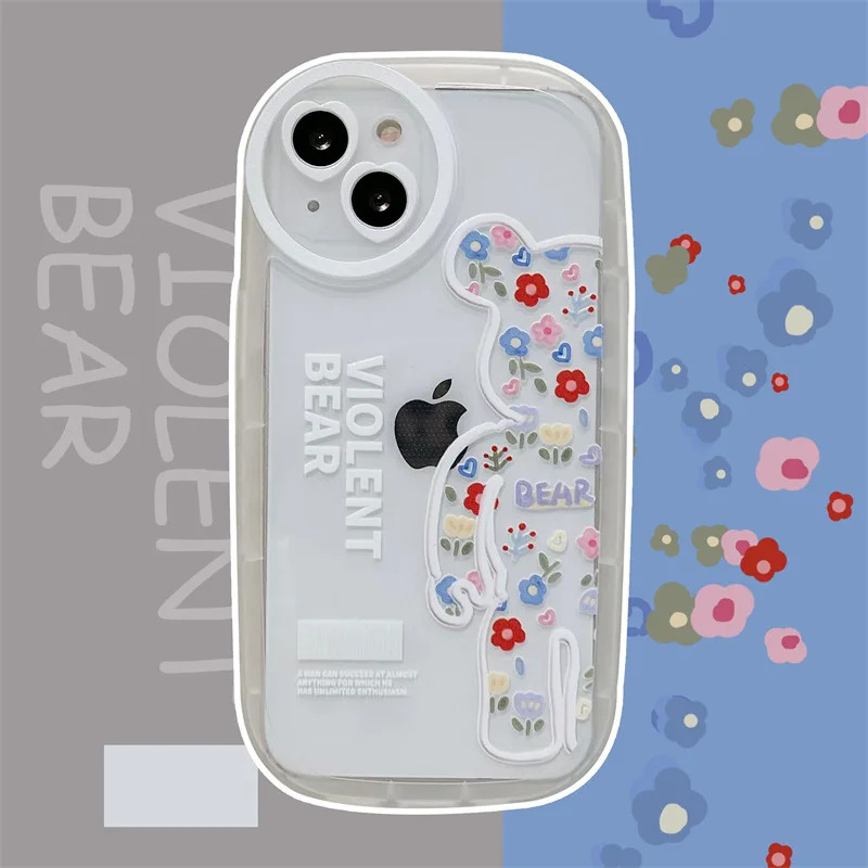 

Flower Bust Bear Phone Case Cover for IPhone 11 12 13 Pro X XR XS Max Shockproof Case for IPhone 13 Cases