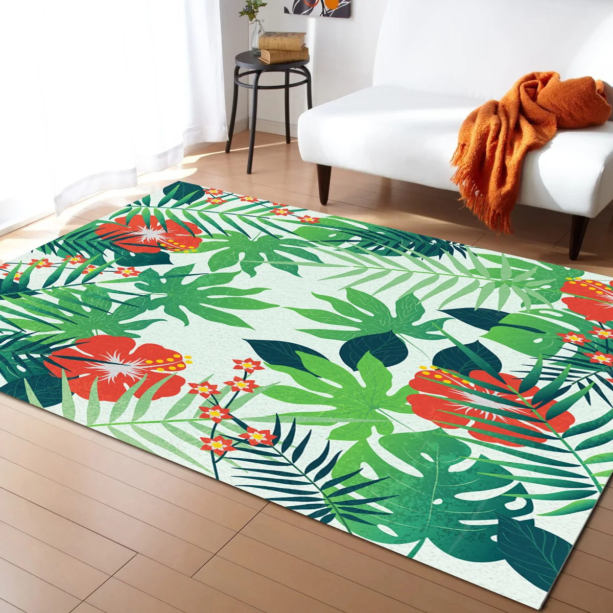 

Летние коврики с рисунком зеленых листьев и цветов для спальни, современные коврики для гостиной, дома, отеля, большие коврики с принтом