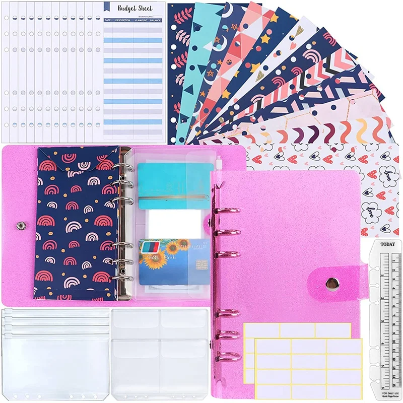 

56 PCS Cash Budget Envelope System Includes A6 Budget PVC Binder Cover 12 Budget Sheets, Label Stickers,Storage Bags