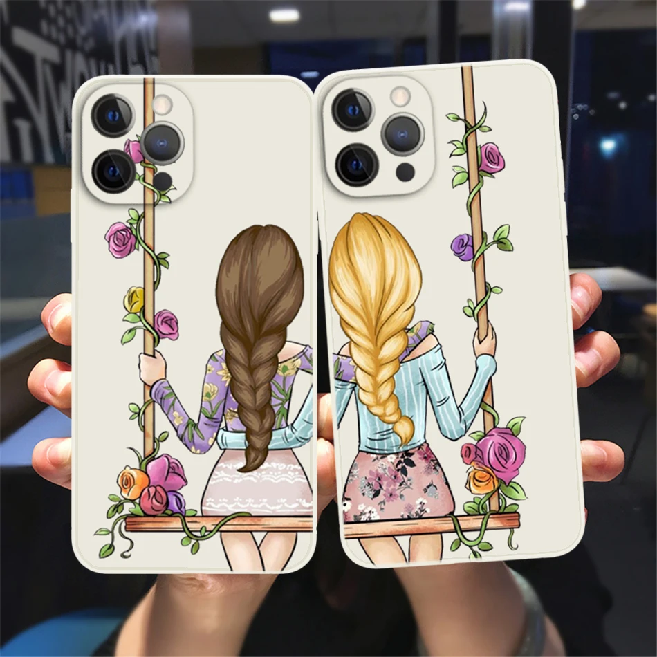 

Hot Travel Girls Bff Best Friends Phone Case For iPhone 13 12 11 14 Pro Max XSMax XR X 8 7 14 Plus White Soft Bumper Back Cover