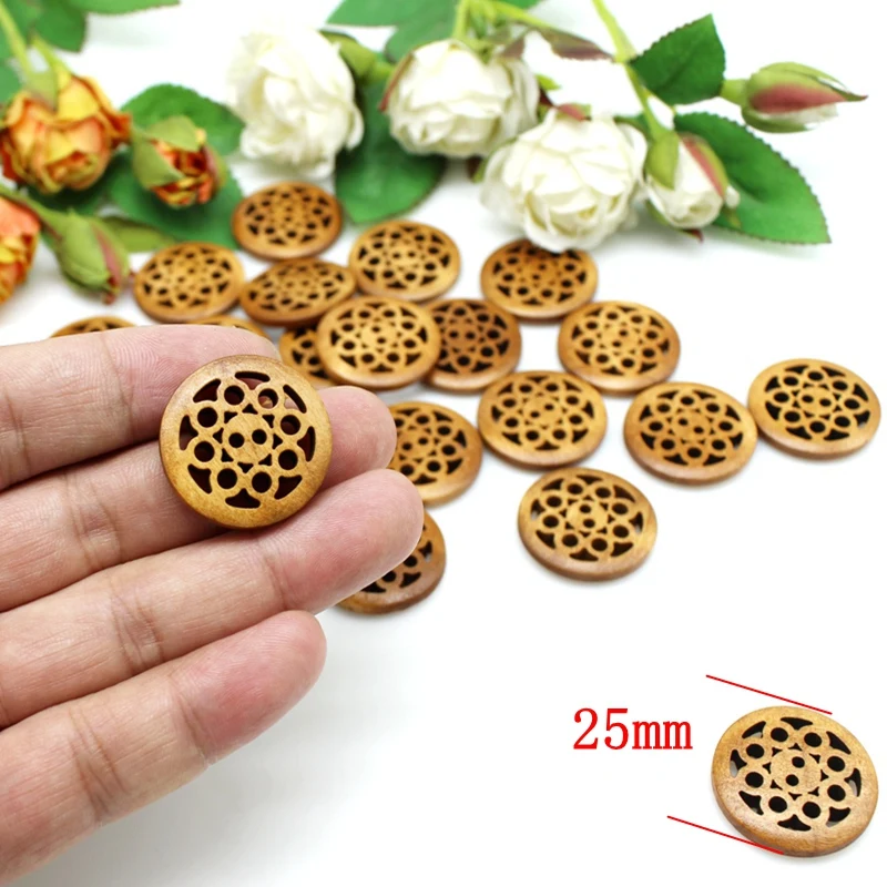 

25pcs/lot Hollow carved buttons 25mm Decorative Buttons couture materiel accessoires couture New Wooden Buttons