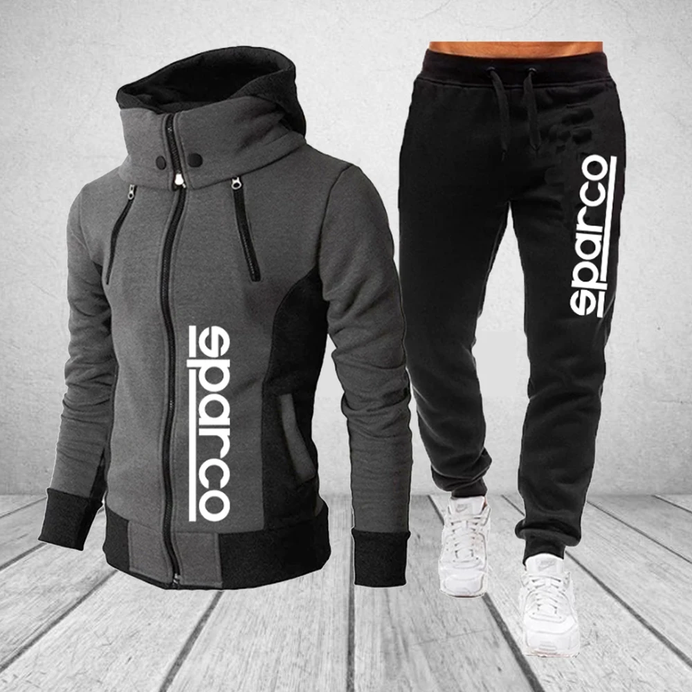 

Men's Sparco Printed Tracksuits Scarf Collar Zipper Hoodie + Pants Outfit Motorcycle Hooded Jacket Suits Male Outdoor Sports Kit