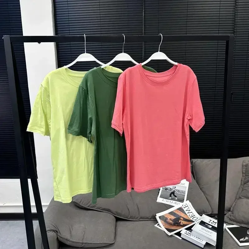 2024 летняя новая женская свободная удобная хлопковая однотонная футболка с