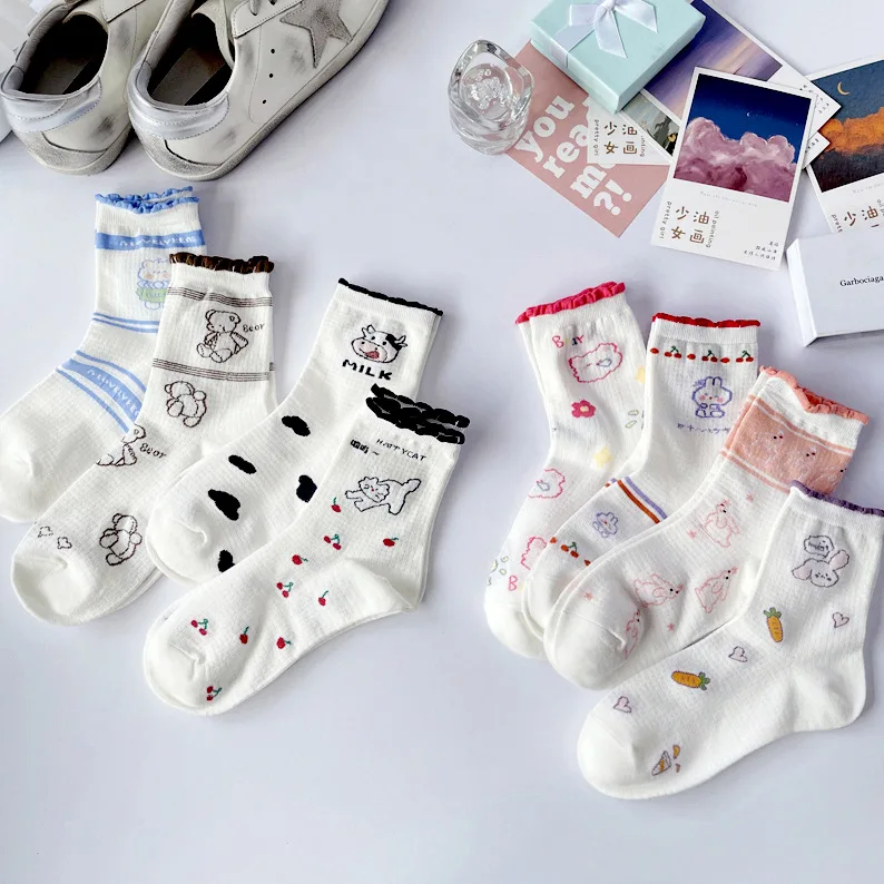 

New Mid-tube Women's Socks Cartoon Bear Socks Cute Student Socks Cotton Socks Thin Socks