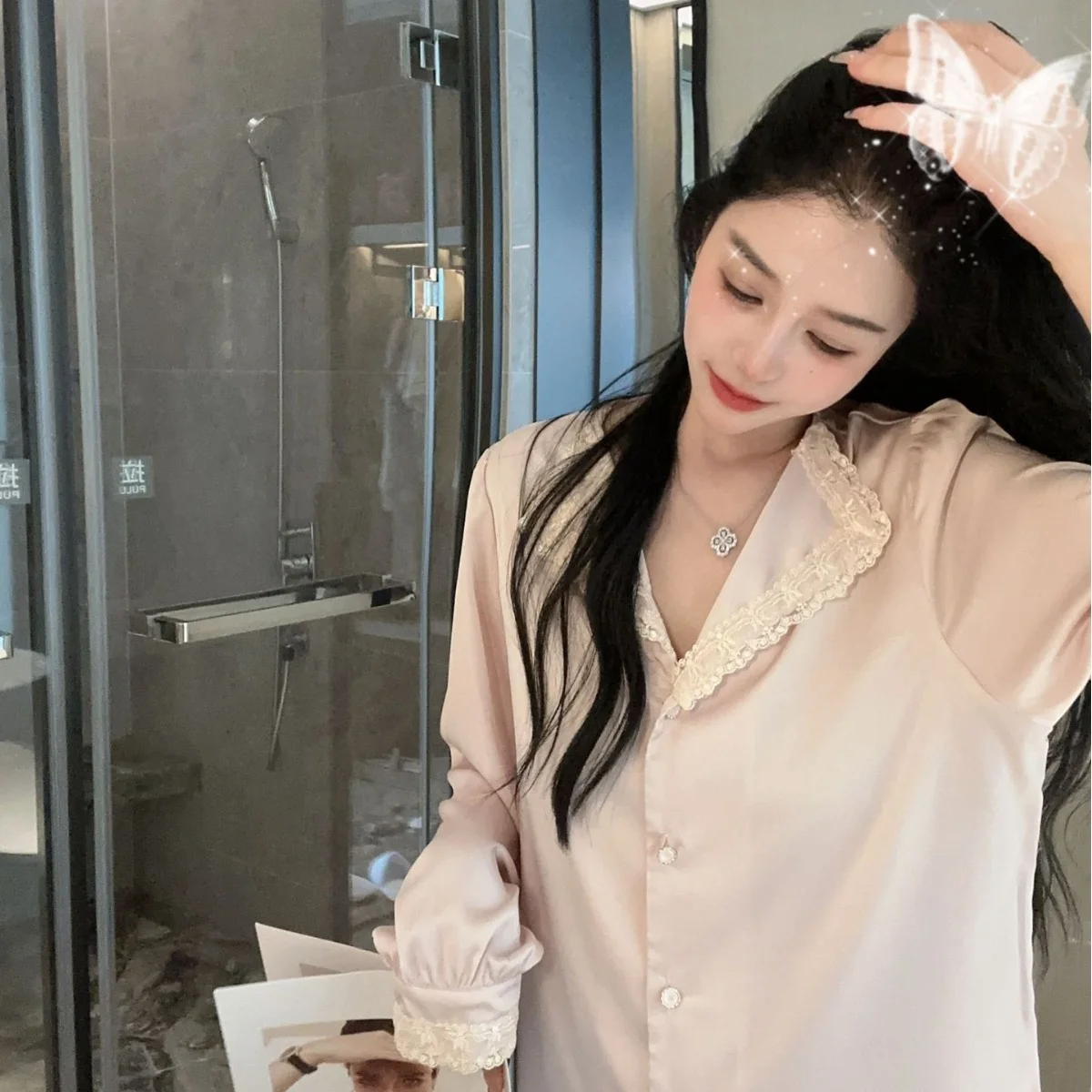 Ночная рубашка с длинными рукавами и милой кружевной отделкой для девочек