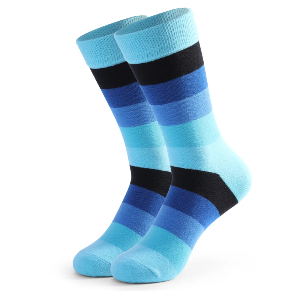 5 Pairs High Quality Fashion Colorful Casual Funny Men Socks Large Size Stripe Grid Pure Ranibow Gay Men Cotton Socks