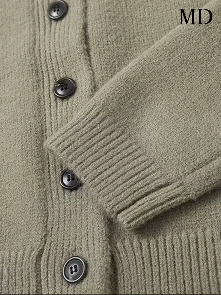 MD женская мода сплошной цвет простой ниши вязать круглый вырез с длинными