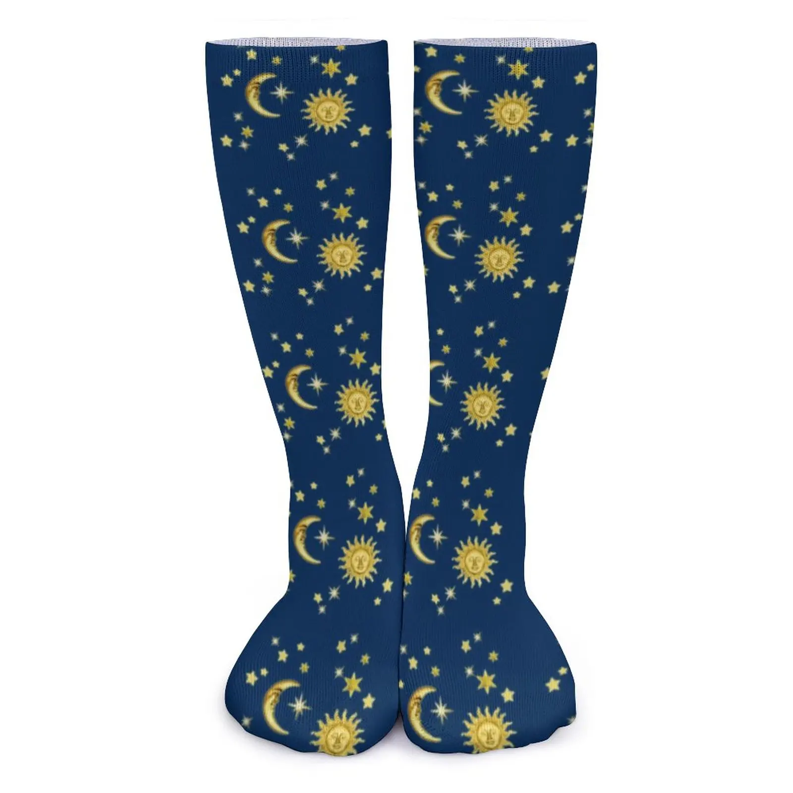 

Золотые носки с принтом звезд, весенние Ретро Чулки от Солнца и Луны, современные женские и мужские мягкие носки, нескользящие спортивные носки для бега с рисунком