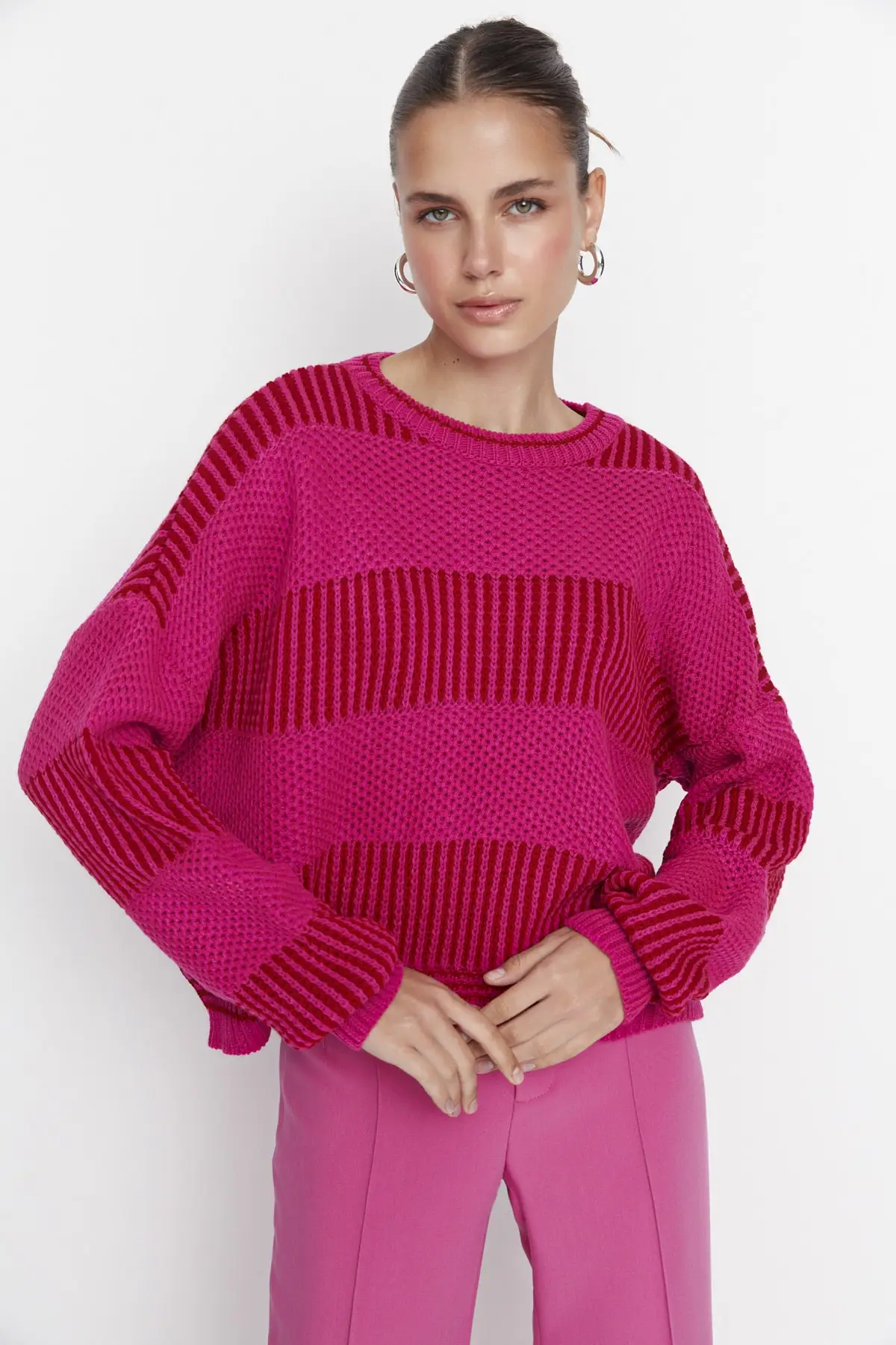 Fushia Striped Knitwear Sweater TWOAW23KZ00012