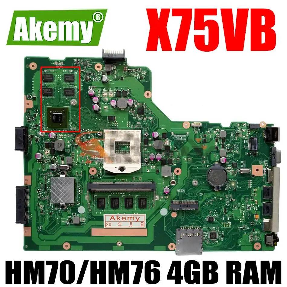 

X75VB Laptop Motherboard for ASUS X75VB X75VC X75VD X75V X75 Original Notebook Mainboard HM70 or HM76 4GB RAM