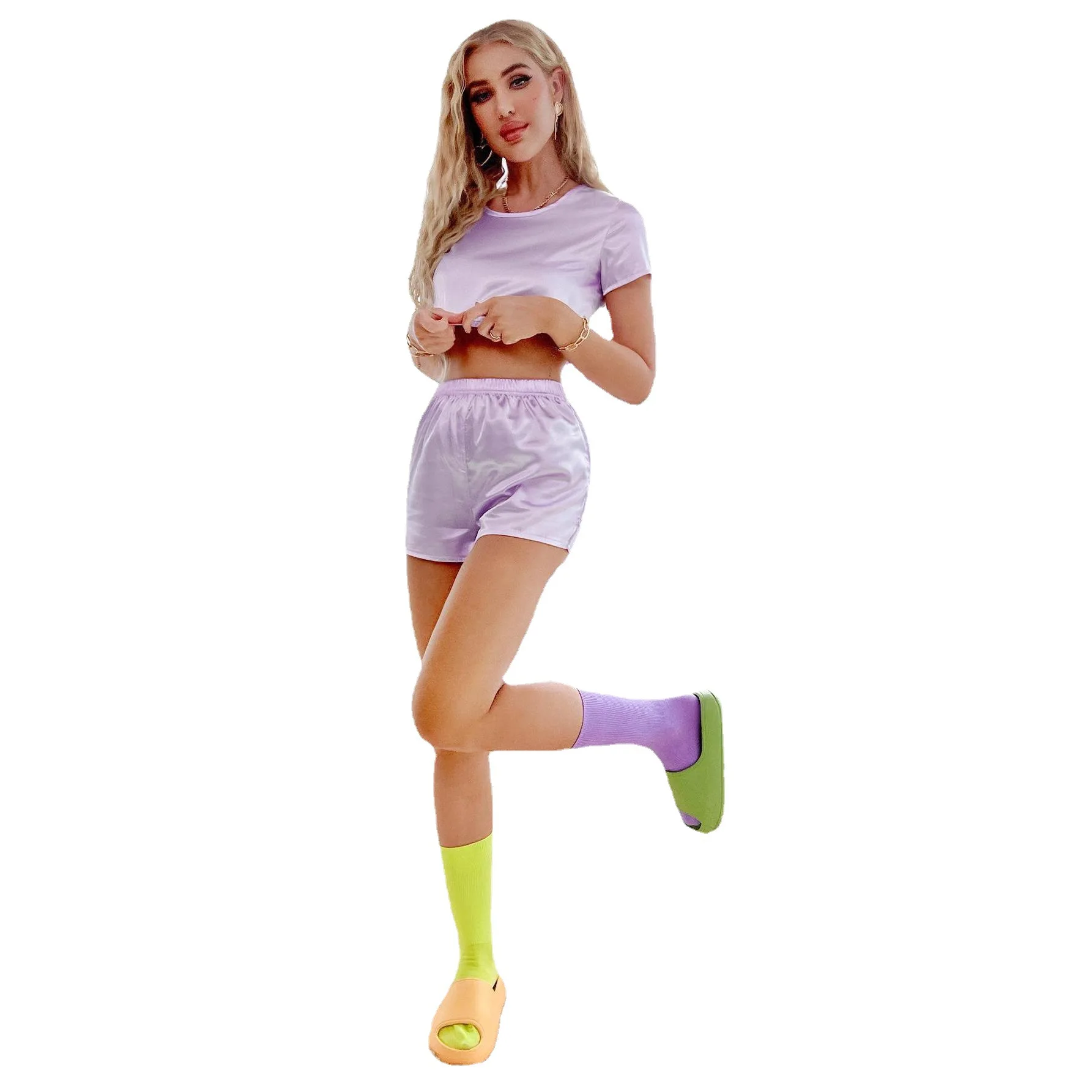 Pajamas Women's Summer Imitation Silk Short-sleeved Waistless Home Clothes Set Sleepwear Women